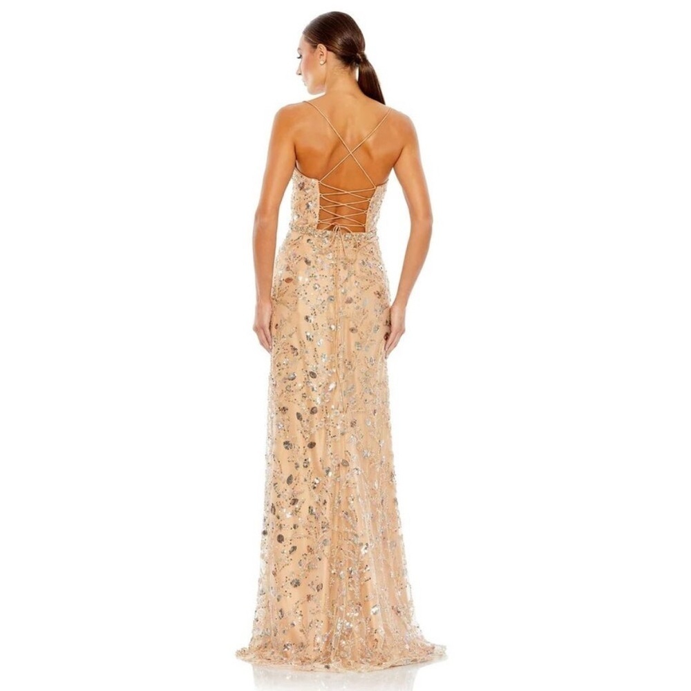 Mac Duggal 68049 Nude Embellished Sleeveless Lace Up Gown 4 NEW $498 - Picture 2 of 11